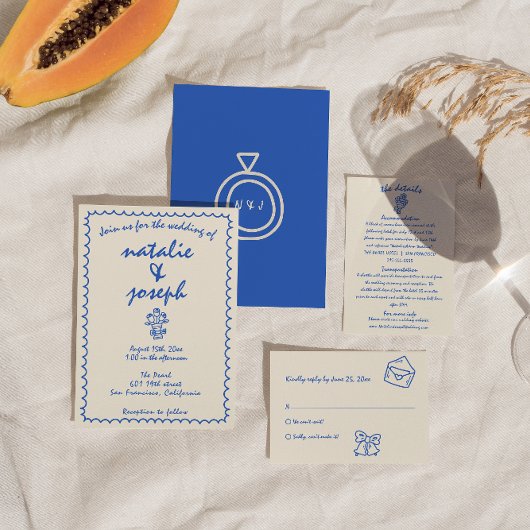 Retro Hand Gezeichnet Quirky Einzigartige Hochzeit Einladung