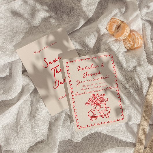 Retro Hand Gezeichnet Quirky fett Niedliche Hochze Save The Date