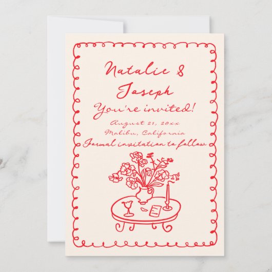 Retro Hand Gezeichnet Quirky fett Niedliche Hochze Save The Date (Rückseite)