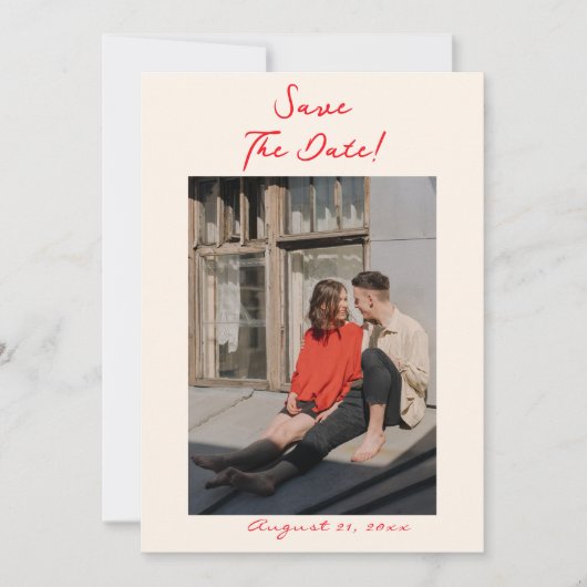 Retro Hand Gezeichnet Quirky Foto Niedlich Hochzei Save The Date (Vorderseite)