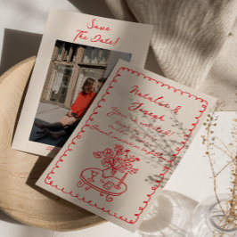 Retro Hand Gezeichnet Quirky Foto Niedlich Hochzei Save The Date