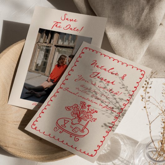 Retro Hand Gezeichnet Quirky Foto Niedlich Hochzei Save The Date