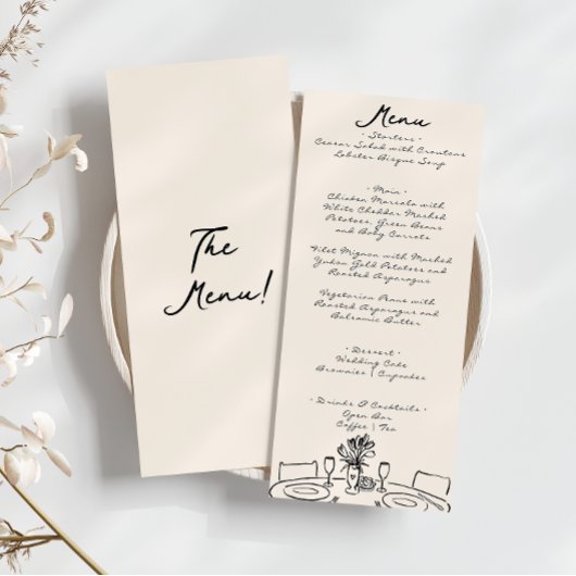 Retro Hand Gezeichnet Quirky Fun Wedding Menükarte