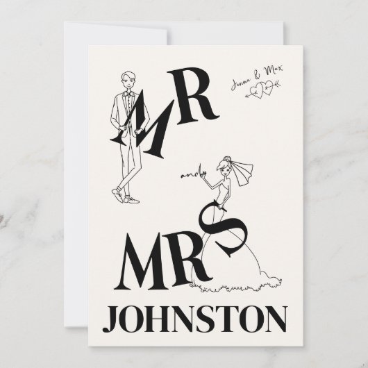 Retro Hand Gezeichnet Quirky Wedding Einladung (Vorderseite)