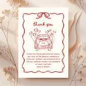 Retro Hand gezeichnet Red Unique Bow Wedding Car Dankeskarte