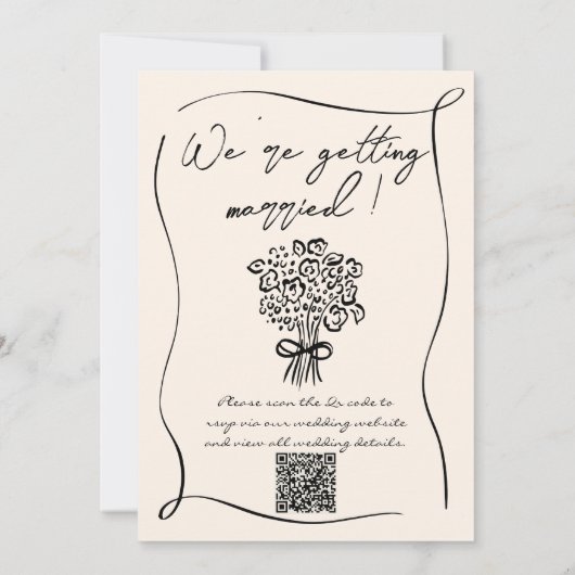 Retro Hand Gezeichnet Romantische QR-Hochzeit Einladung (Rückseite)