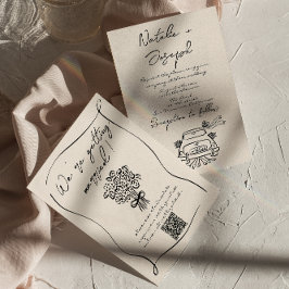 Retro Hand Gezeichnet Romantische QR-Hochzeit Einladung