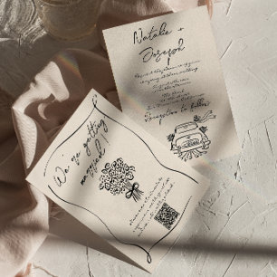 Retro Hand Gezeichnet Romantische QR-Hochzeit Einladung