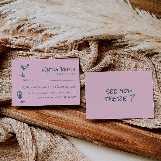 Retro Hand gezeichnet Rosa farbenfrohe Funky Weddi RSVP Karte