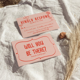 Retro Hand gezeichnet rosa Rosa Einzigartiges Quir RSVP Karte