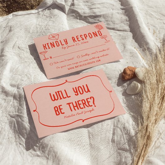 Retro Hand gezeichnet rosa Rosa Einzigartiges Quir RSVP Karte