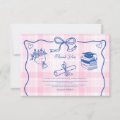 Retro Hand gezeichnet Rosa und Blau Abschluss Dankeskarte (Vorderseite)