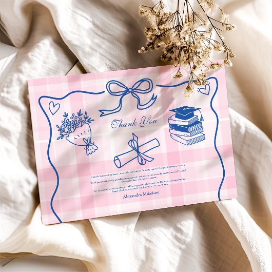 Retro Hand gezeichnet Rosa und Blau Abschluss Dankeskarte