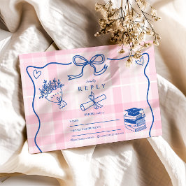 Retro Hand gezeichnet Rosa und Blau Abschluss RSVP Karte