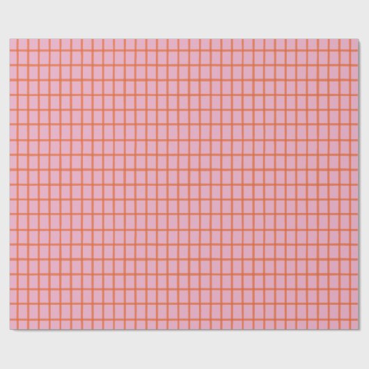 Retro Hand gezeichnet Rot Kariert auf Rosa Geschenkpapier (Flach)