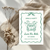 Retro Hand gezeichnet Sage Green Einzigartiges Bow Save The Date