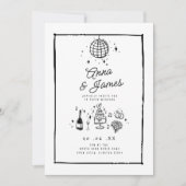 Retro Hand gezeichnet whimsical trendy funky Hochz Einladung (Vorderseite)