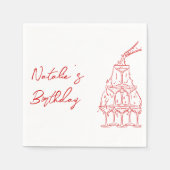 Retro Hand gezeichnete Champagner Brille Tower Geb Serviette (Vorderseite)