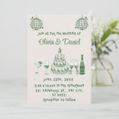 Retro Hand gezeichnete grüne Kuchen Moderne Hochze Einladung (Stehend Vorderseite)