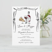 Retro Hand gezeichnete Liebe und Pizza-Brautparty Einladung (Stehend Vorderseite)