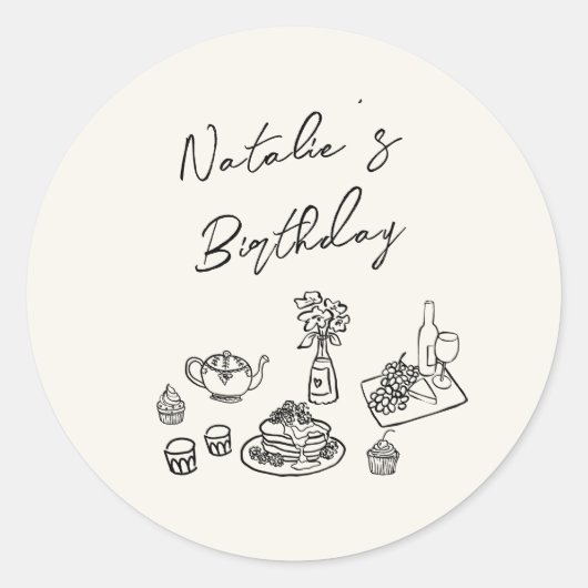 Retro Hand gezeichnete schwarze Tablette Geburtsta Runder Aufkleber (Vorderseite)