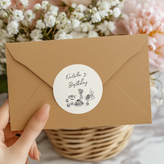 Retro Hand gezeichnete schwarze Tablette Geburtsta Runder Aufkleber