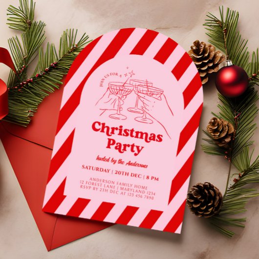 Retro Hand gezeichnete Weihnachtsfeier Party Einla Einladung