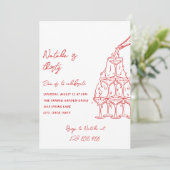 Retro Hand gezeichneter Champagnerturm 30 Geburtst Einladung (Stehend Vorderseite)