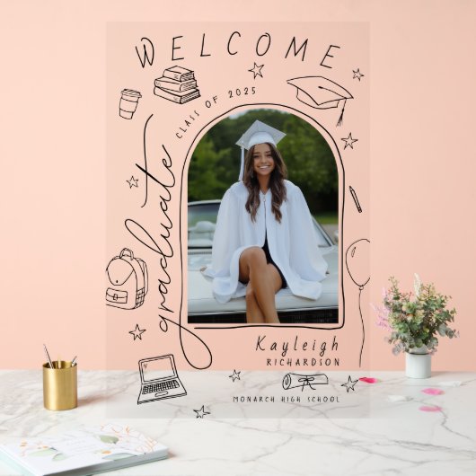 Retro Hand gezeichnetes Foto Abschluss Willkommen Acrylschild (Hochzeit)