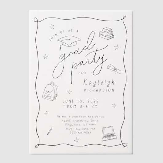 Retro Hand gezogenes Party Vellum Einladung (Vorderseite)