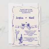 Retro Hand Hochzeitsessen Probe Einladung (Vorderseite)