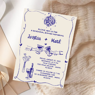 Retro Hand Hochzeitsessen Probe Einladung