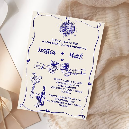 Retro Hand Hochzeitsessen Probe Einladung