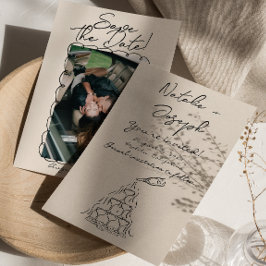 Retro Hand Writed Gezeichnet Champagner Foto Weddi Save The Date