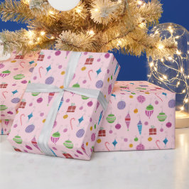 Retro handbemalt Weihnachtsschmuck Pastel Pink Geschenkpapier