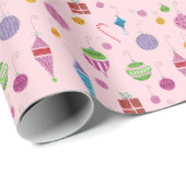 Retro handbemalt Weihnachtsschmuck Pastel Pink Geschenkpapier (Rolleneckpunkt)