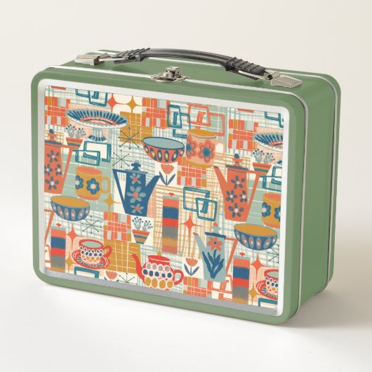 Retro-Handbemaltes Keramikdesign Metall Brotdose (Vorderseite)