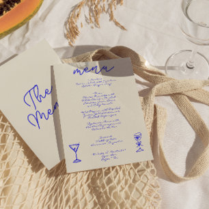 Retro handgeschriebene blaue skurrile Hochzeit Menükarte