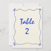 Retro handgeschriebene Blue Wedding Tischnummer (Vorderseite)