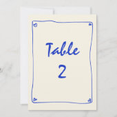 Retro handgeschriebene Blue Wedding Tischnummer (Vorderseite)