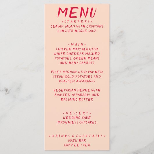 Retro handgeschriebene farbenfrohe helle Hochzeit Menükarte (Vorderseite)