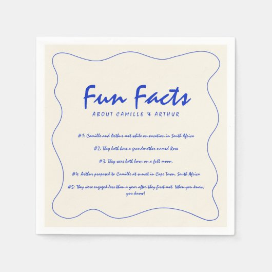 Retro Handgeschriebene Fun Fakten Blue Wedding Serviette (Vorderseite)