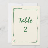 Retro-handgeschriebene grüne Hochzeitstil-Tischnum Einladung (Vorderseite)