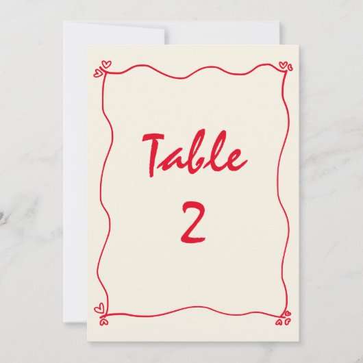 Retro handgeschriebene Red Wedding Tischnummer (Vorderseite)