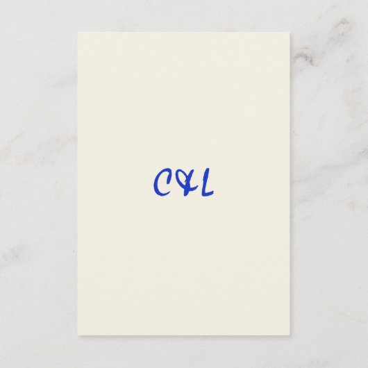 Retro handgeschriebene Whimsical Blue Wedding Deta Begleitkarte (Rückseite)