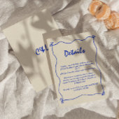 Retro handgeschriebene Whimsical Blue Wedding Deta Begleitkarte