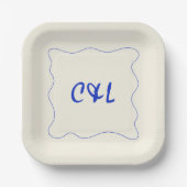 Retro Handgeschriebene Whimsical Blue Wedding Pappteller (Vorderseite)