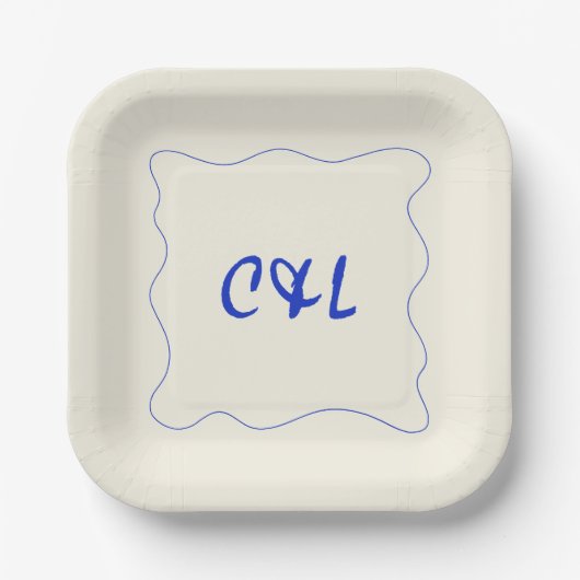 Retro Handgeschriebene Whimsical Blue Wedding Pappteller (Vorderseite)