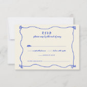Retro Handgeschriebene Whimsical Blue Wedding RSVP Karte (Vorderseite)