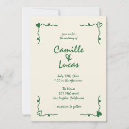 Retro Handgeschriebene Whimsical Green Wedding Einladung